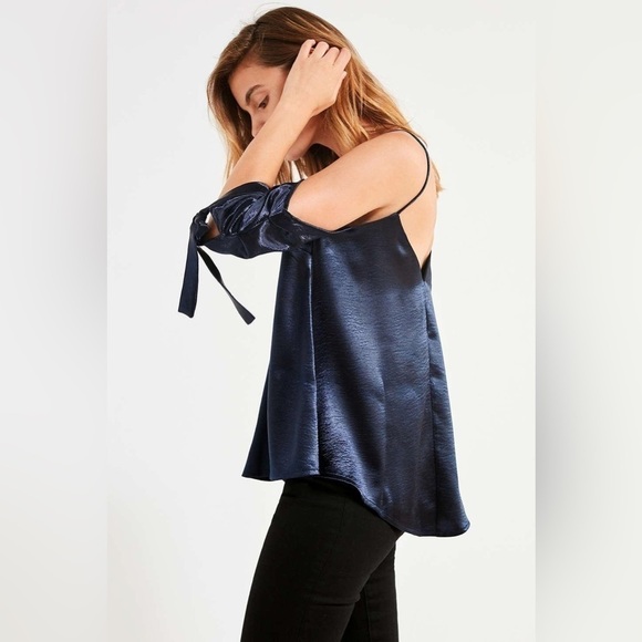 UO Silence + Noise Blue Shiny Cold Shoulder Tie Top - Picture 14 of 14